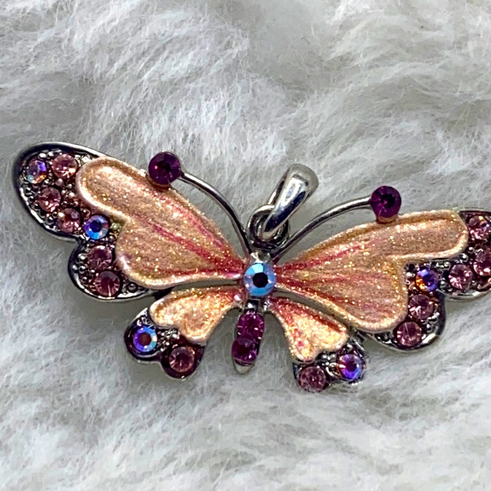Vintage Butterfly Pendant  Enamel Paint